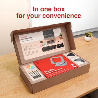 Staples Easy Desktop Set, Keyboard, Mouse, Mouse Pad, Laptop Stand, ProGel Pens & Sticky Notes (ST63681)