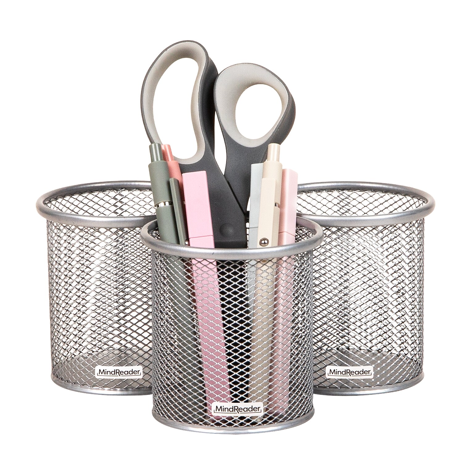 Mind Reader Metal Pen Holder, Silver, 3 Pieces/Set (CLIPMESH3-SIL)