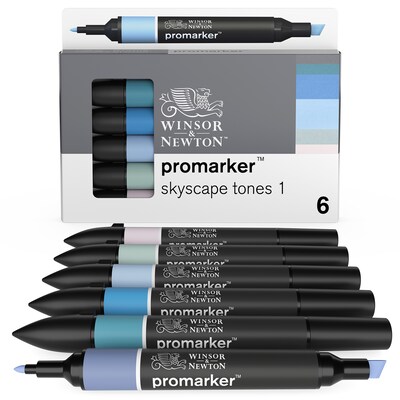 Winsor & Newton Promarker Dual-Tip Skyscape Tones 1 Alcohol Based Marker, 6/Pack (WNX0290118)