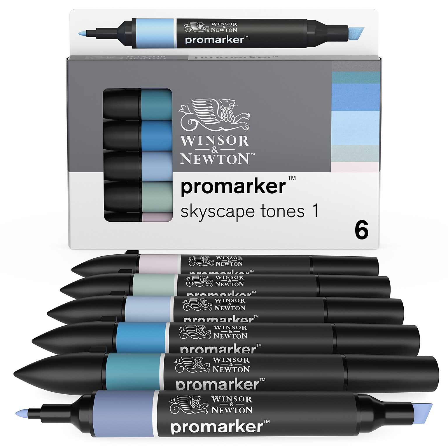 Winsor & Newton Promarker Dual-Tip Skyscape Tones 1 Alcohol Based Marker, 6/Pack (WNX0290118)