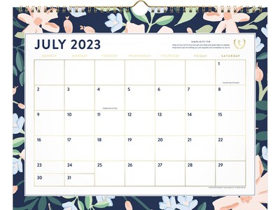 2023-2024 AT-A-GLANCE Simplified by Emily Ley Navy Floral 15 x 12 Academic Monthly Wall Calendar (