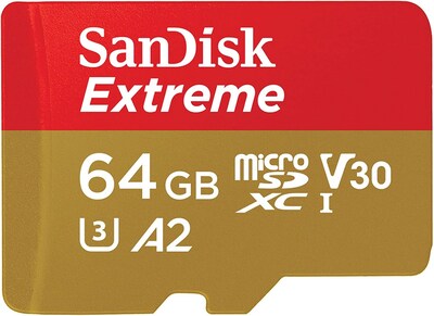 SanDisk Extreme 64GB microSDXC Memory Card with Adapter, Class 10, UHS I ,V30 (SDSQXAH 064G GN6MA)