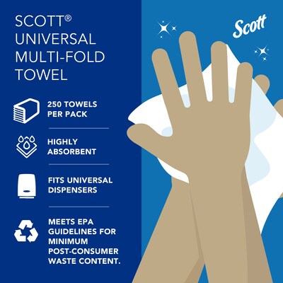 Scott Essential Recycled Multifold Paper Towels, 1-ply, 250 Sheets/Pack, 16 Packs/Carton (01804)