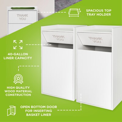 Alpine Industries Wood Trash Can, 40 Gallon, White, 2/Pack (476-WHI-2PK)