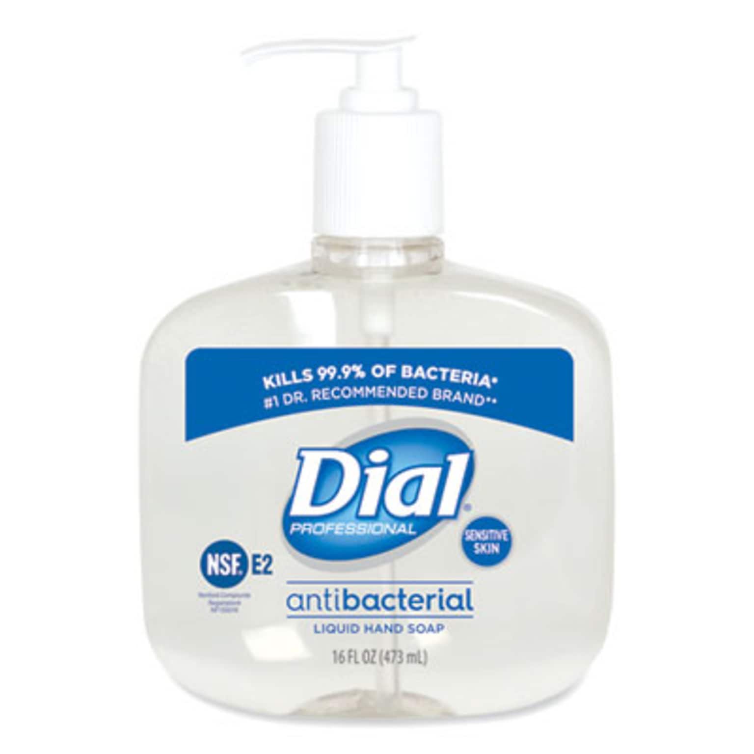 Dial® Liquid Soap, For Sensitive Skin, 16 oz, Pump Bottle, 12/Case