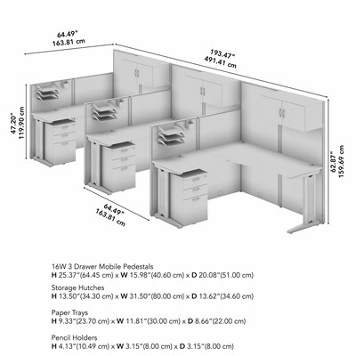 Bush Business Furniture Office in an Hour 63"H x 193"W 3 Person L-Shaped Cubicle Workstation, Mocha Cherry (OIAH006MR)