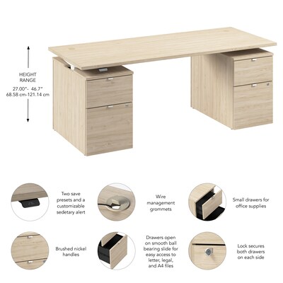 Bush Business Furniture Stratus 72"W Electric Rectangular Adjustable Standing Desk with Drawers, Natural Elm (SUT010NE)