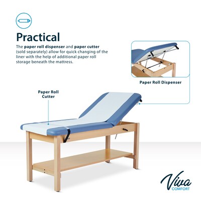 Aristo Wood Physician Adjustable Exam Table with Shelf, Dual Drawer Cabinet, Paper Cutter, Holder, 500 lb Capacity, Blue