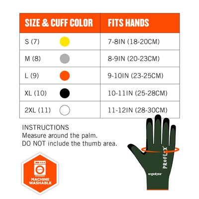Ergodyne ProFlex 7070 Nitrile Coated Cut-Resistant Gloves, ANSI A7, Heat Resistant, Green, Small, 12 Pair (18032)