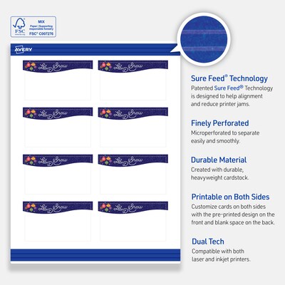 Avery Silver-Snowflakes Matte Blank Card, White, 80/Pack (S00-FJV)