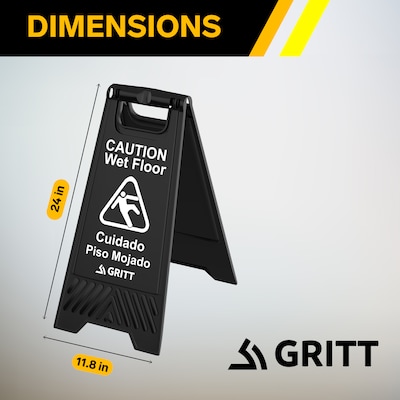 Gritt Commercial Safety "Caution Wet Floor" A-Frame/Sandwich Board Sign, 24"H, Black, 3/Pack (GRI184-BLK-3PK)