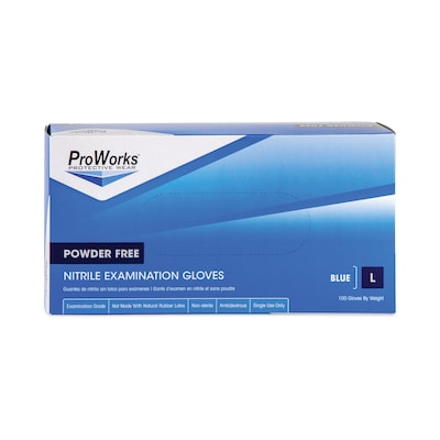ProWorks Exam Grade Disposable Nitrile Gloves, Powder-Free, Large, Blue, 100/Box, 10 Boxes/Carton (HOSGLN106FL)
