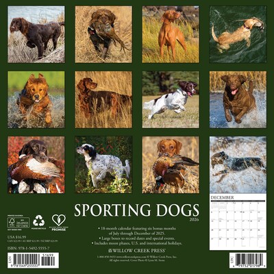 2026 Willow Creek Sporting Dogs 12 x 12 Monthly Wall Calendar (55557)