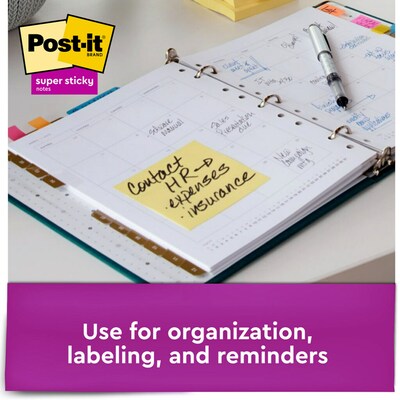 Post-it Super Sticky Notes, 3 x 3 in., 12 Pads, 90 Sheets/Pad, 2x the Sticking Power, Canary Yellow