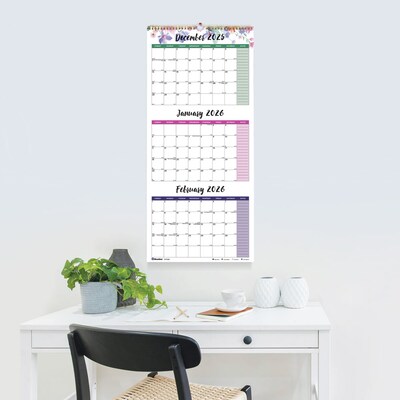 2026 Blueline Colorful Passion Floral 12.25" x 27" Three-Month Wall Calendar (C171129)