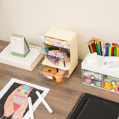 Mind Reader 8-Compartment Plastic Desk Organizer, White (MINI-WHT)