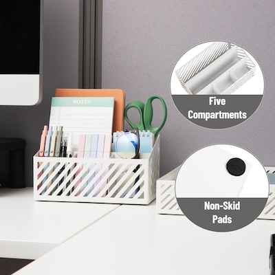 Mind Reader 5-Compartment Metal Desk Organizer, White (MOSORG-WHT)