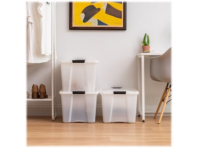 Iris Stack & Pull 72 Qt. Latch Lid Storage Bin, Translucent White/Black, 3/Pack (580106)