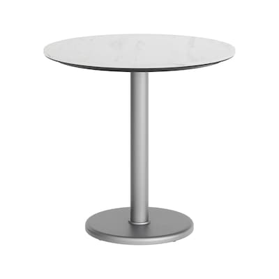 Flash Furniture Acadia 31.25" Round Wooden Dining Table with Round Base, White Faux Marble/Silver Base (STRD31WMATR18S)
