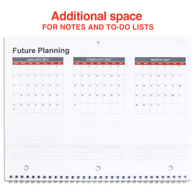 2026 Staples 11" x 8" Monthly Wall Calendar, White/Red/Gray (ST53915-26)