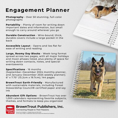 2025 BrownTrout German Shepherds 6" x 7.75" Weekly Engagement Planner, Paper Cover, Multicolored (9781975473143)