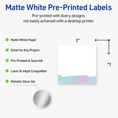 Avery Laser/Inkjet Square Multipurpose Labels, 2 x 2, White, 120/Pack (S00-F3N)