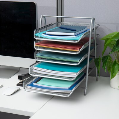 Mind Reader 5-Tier Stackable Paper Desk Tray Organizer, Metal, Silver (5TPAPER-SIL)