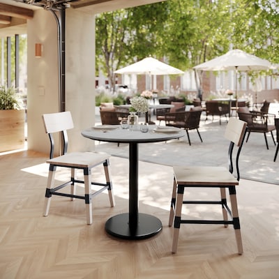 Flash Furniture Acadia 31.25 Round Wooden Dining Table with Round Base, Gray Faux Concrete/Black Base (STRD31CGTR18)