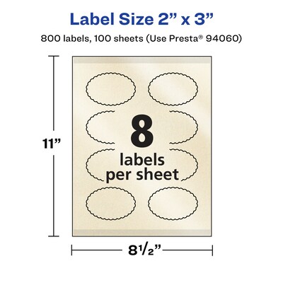 Avery Pearlized Ivory Decorative Edge Multipurpose Labels, 2" x 3", Ivory, 800/Box (94060)