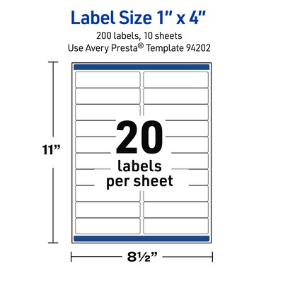 Avery Waterproof Rectangle Laser Multipurpose Labels, 1" x 4", White, 200/Pack (19479399204)
