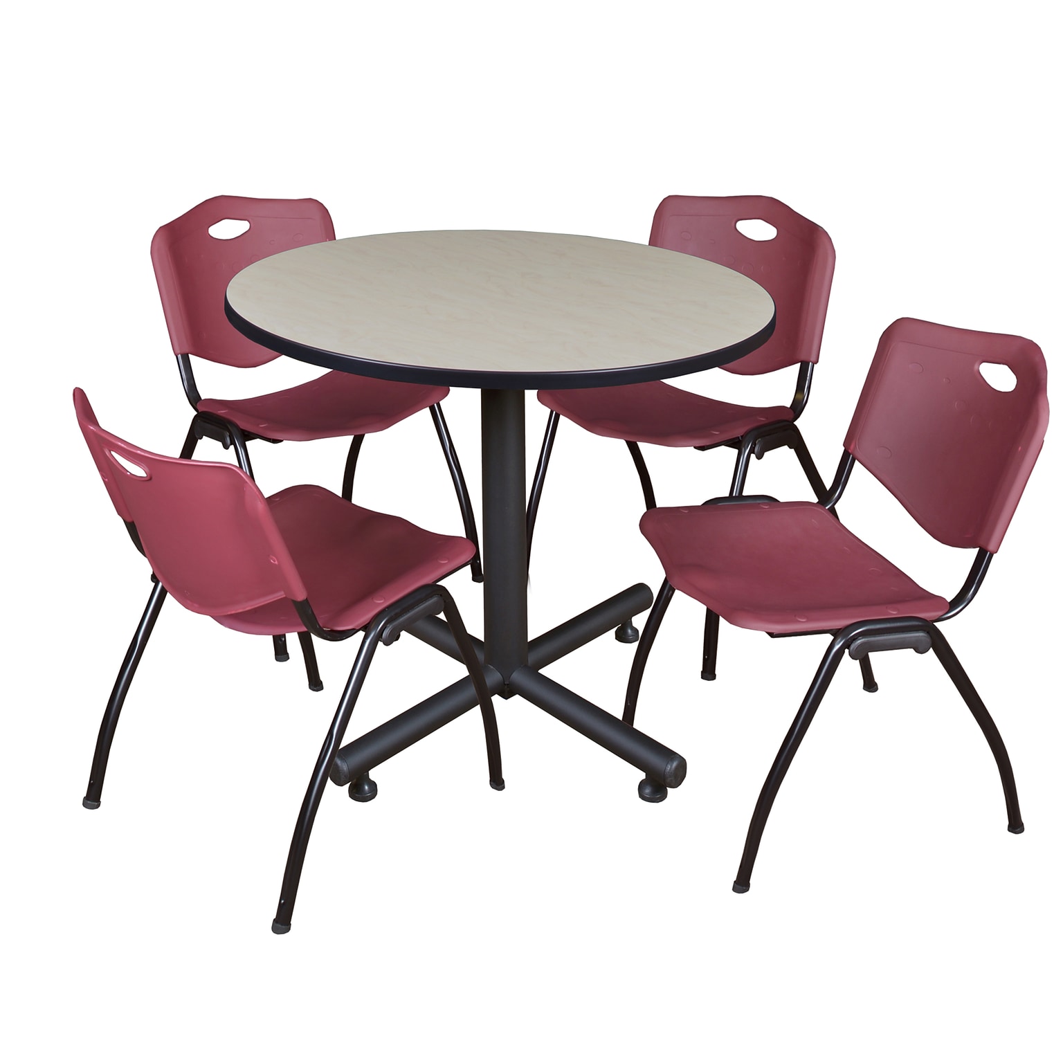 Regency 42 Round Laminate Maple Table with 4 M Stacker Chairs, Burgundy (TKB42RNDPL47BY)