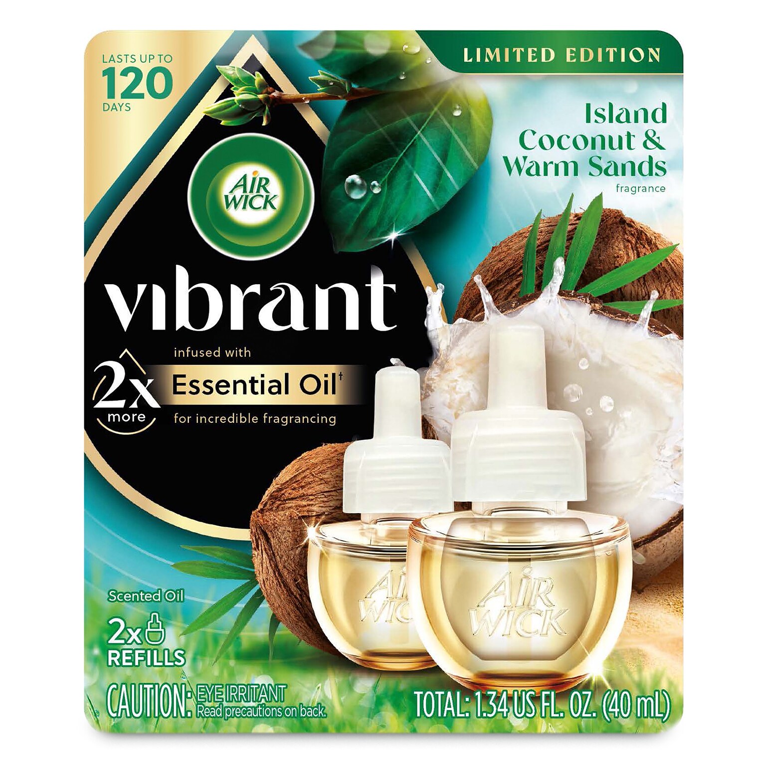 Air Wick Vibrant Scented Oil Warmer Refill, Island Coconut & Warm Sands, 0.67 fl. oz., 2/Pack (62338-01050)
