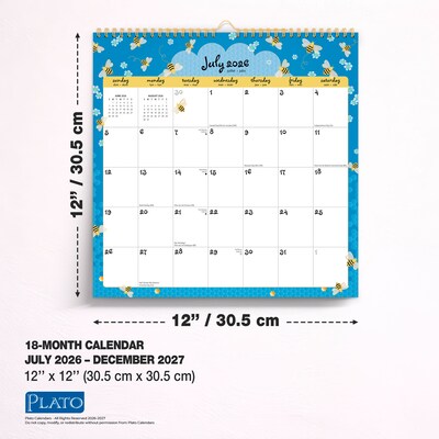 2026-2027 Plato Busy Bees 12" x 12" Academic Monthly Wall Calendar (9798330708215)
