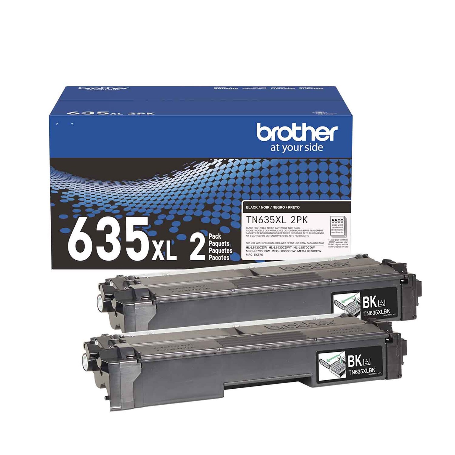 Brother TN635XL Black High Yield Toner Cartridges, 2/Pack (TN635XL2PK)