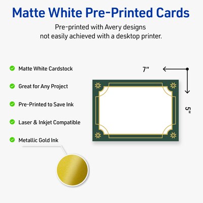 Avery Gold-Green Border General Use Blank Cards, White, 20/Pack (S00-FDG)
