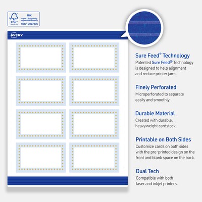 Avery Blue Border w/ Gold Dots Matte Blank Card, White, 80/Pack (S00-D2J)