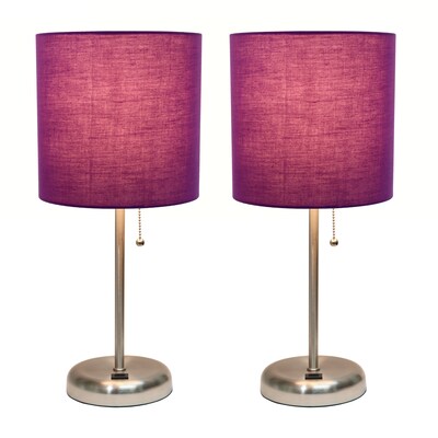 Creekwood Home Oslo Duo 19.5 LED Table Lamp with USB Port, Brushed Steel/Purple Shade, 2/Set (CWT-2