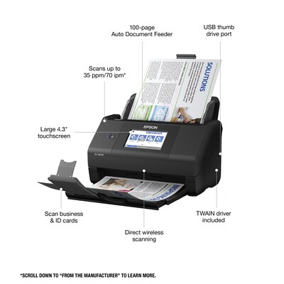 Epson WorkForce ES-580W Wireless Duplex Document Scanner, Black (B11B258201)