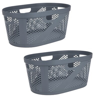 Mind Reader 10.57-Gallon Laundry Basket with Handles, Plastic, Gray, 2/Set (2HHAMP40-GRY)