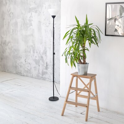 Creekwood Home Essentix 70" Tall Torchiere Essential Floor Lamp with White Plastic Shade, Black (CWF-3004-BK)