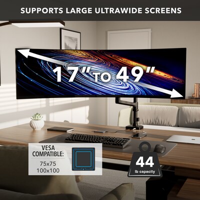 Mount-It! ProFlex Adjustable Heavy-Duty Monitor Mount with Pole & Gas Spring Arm, Fits 17"- 49" Ultrawide Monitors, Matte Black