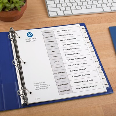 Avery Ready Index Table of Contents Paper Dividers, Jan-Dec Tabs, White, 6 Sets/Pack (11826)