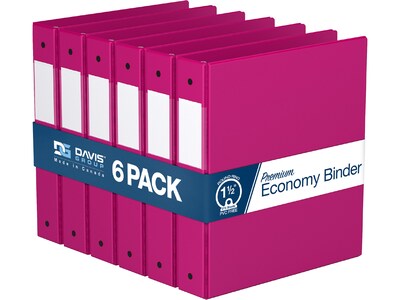 Davis Group Premium Economy 1 1/2 3-Ring Non-View Binders, Pink, 6/Pack (2312-43-06)