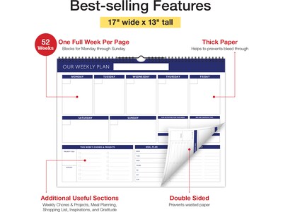 Global Printed Products 17" x 13" Weekly Planner, White/Blue (SPLS-0079)