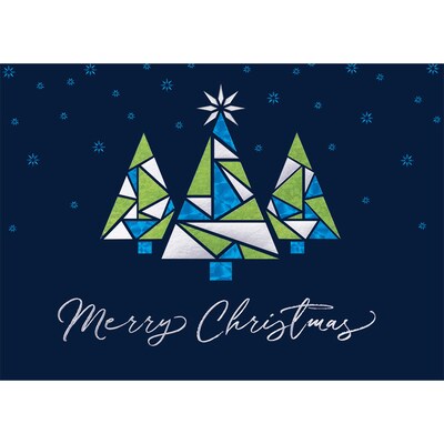 Stained-Glass Trio Merry Christmas Greeting Cards; Stock Verse Included; Boxed Set of 25 Cards and Envelopes