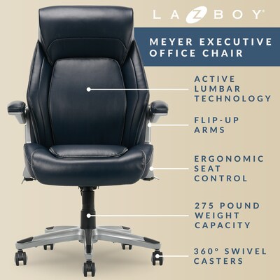 La-Z-Boy Meyer Ergonomic Bonded Leather Swivel Executive Chair, Navy (60082-NVY)