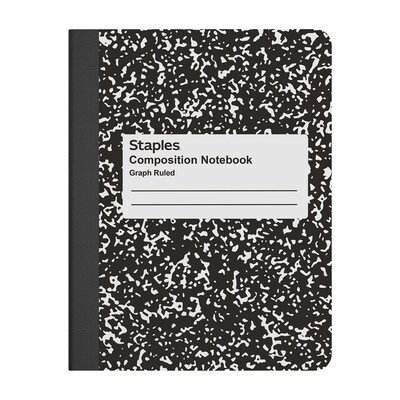 STAPLES Composition Notebook, 7.5” x 9.75”, Graph Ruled, 80 Sheets, Black/White