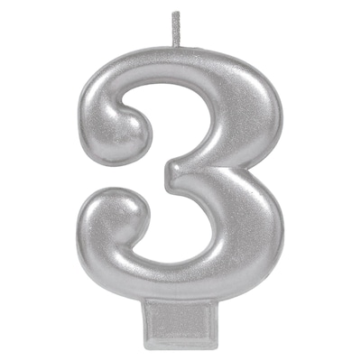 Party City Number 3 Birthday Candle, Silver (AM170579)