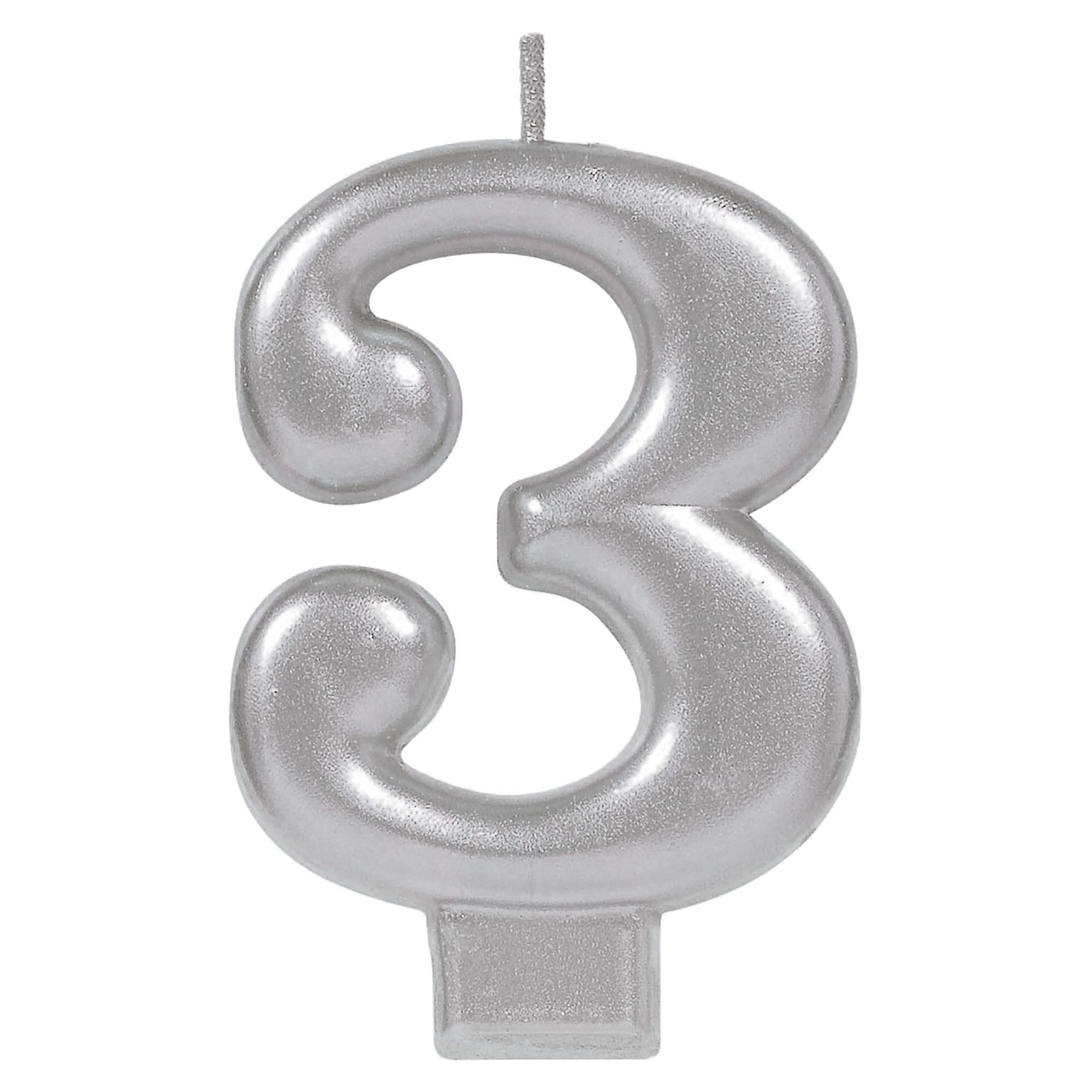 Party City Number 3 Birthday Candle, Silver (AM170579)