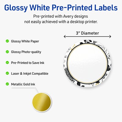 Avery Round Laser/Inkjet Multipurpose Labels, 3, White, 60/Pack (19479371020)